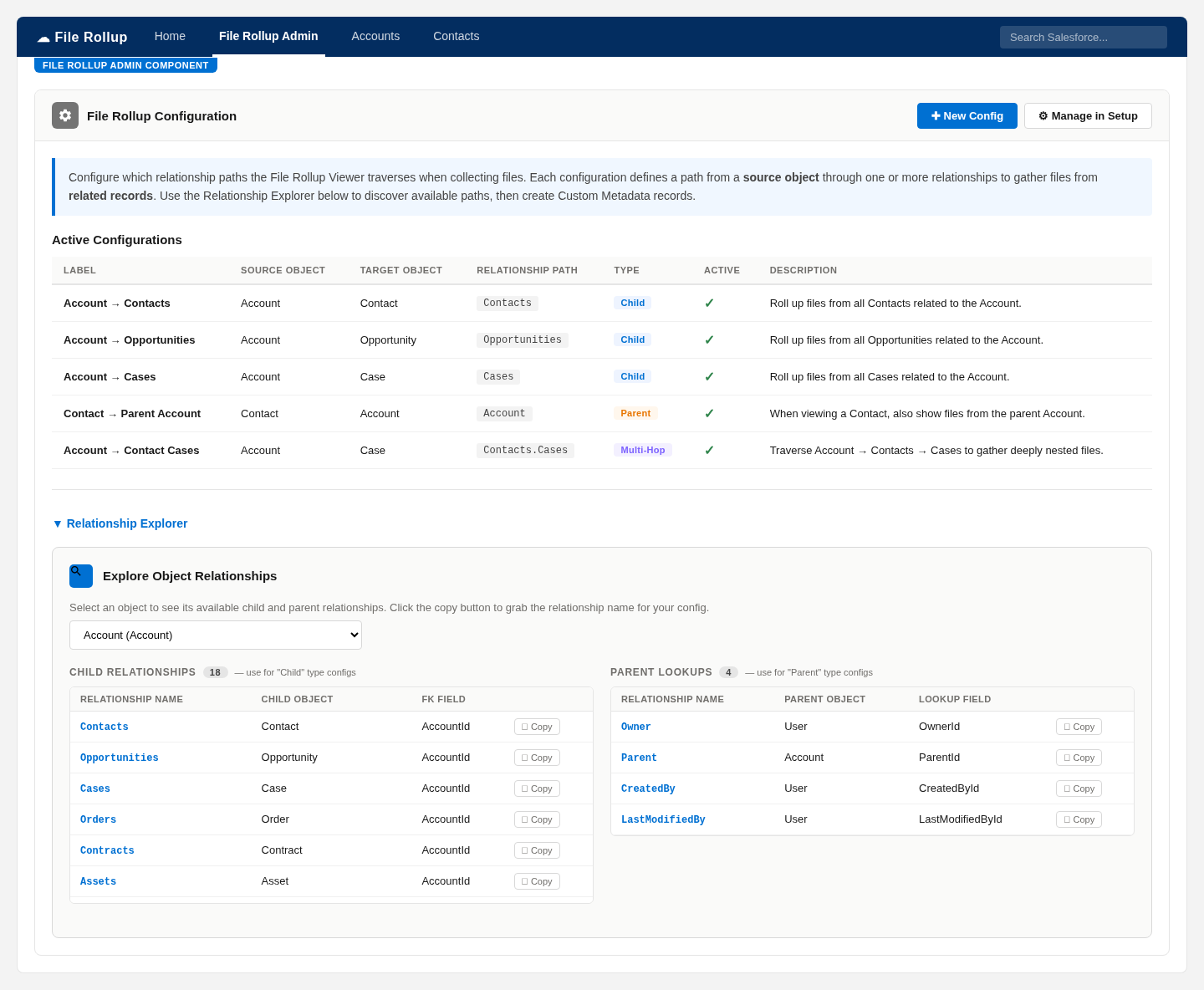 DeepFiles Admin configuration screen with Relationship Explorer